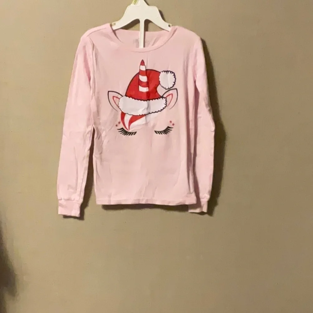 Place Pink Long Sleeve Tee with Santa Hat Design
